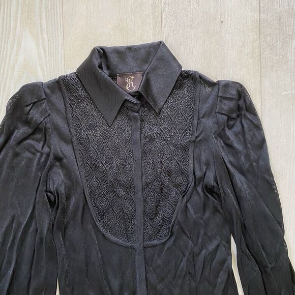 Ekaterina Kukhareva Semi-Sheer Witchy Crochet Collared Puff Slv Button Up Top XS - Picture 2 of 5